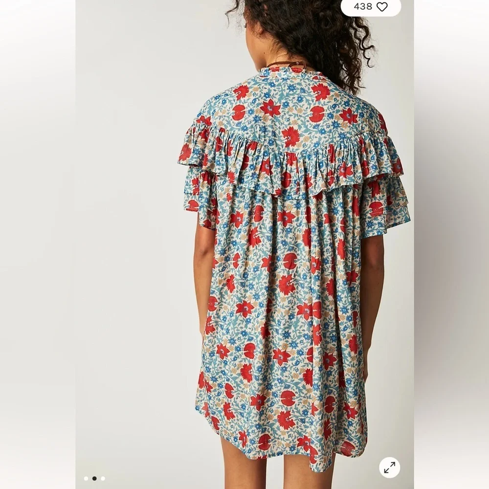 Spell Dress Village Mini Ruffle in Sky Blue Red Floral